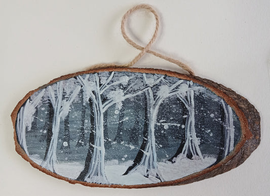 Original Hand Painted Wood Slice (Enchanted winter Forest)