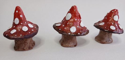 Three Clay Mushrooms (Individually Hand Sculpted and Painted)