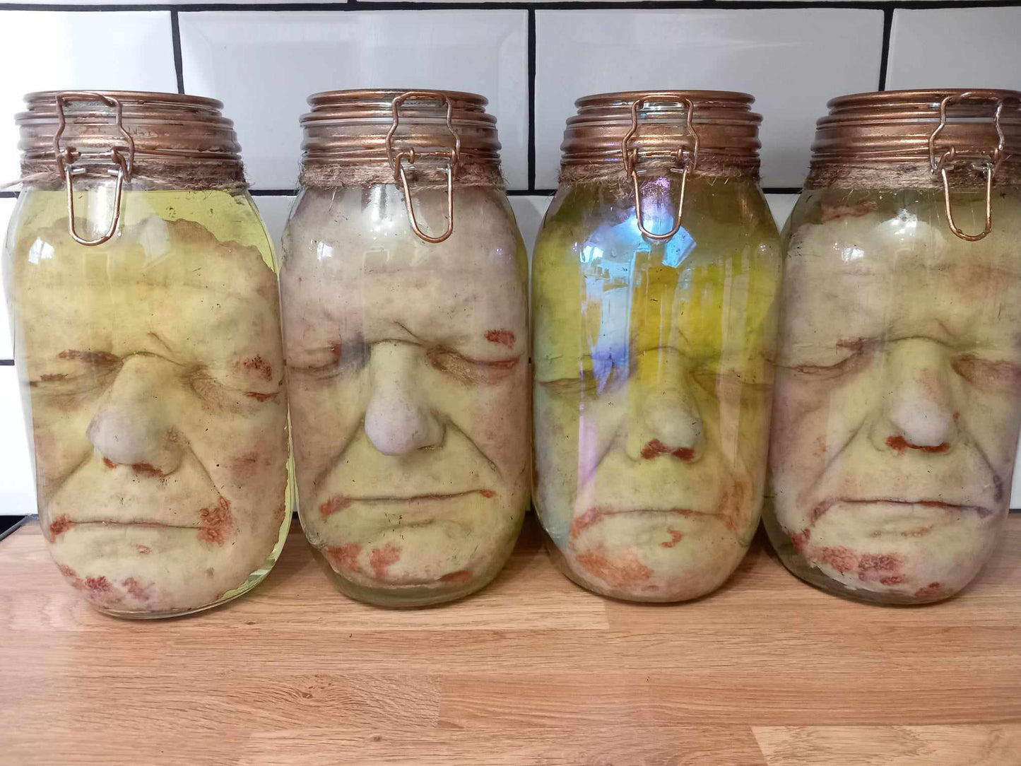 Severed Face in a Glass Jar - Handmade Realistic Silicone Props - Realistic - Prosthetic - Horror - Halloween - Movie/Film Prop - Present - SFX