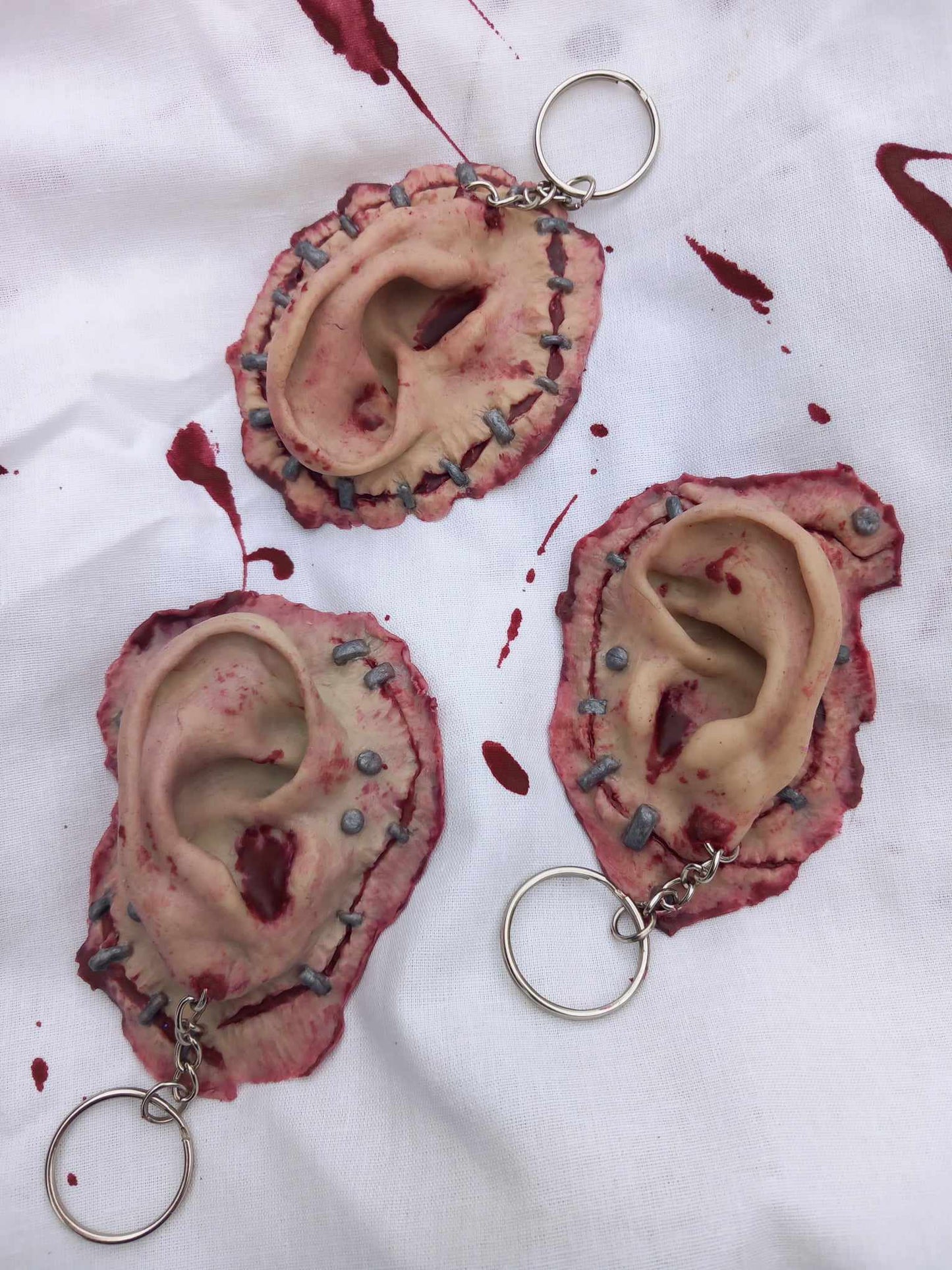 Severed Ear Keyrings- Handmade Realistic Silicone Props - Realistic - Prosthetic - Horror - Halloween - Movie/Film Prop - Present - SFX